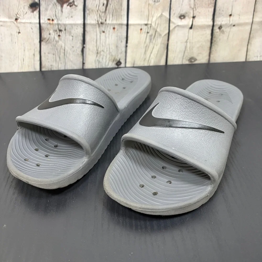 Nike Kawa Shower Slides Grey Black Swoosh Mens 9 Womens 10 832528-002 Sandal